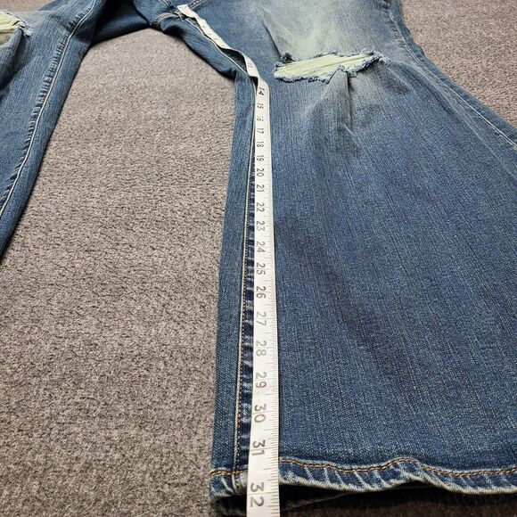 Torrid Jeans Womens 24T Blue Perfect Super Flare Vintage Stretch Ripped Knees - Picture 2 of 11